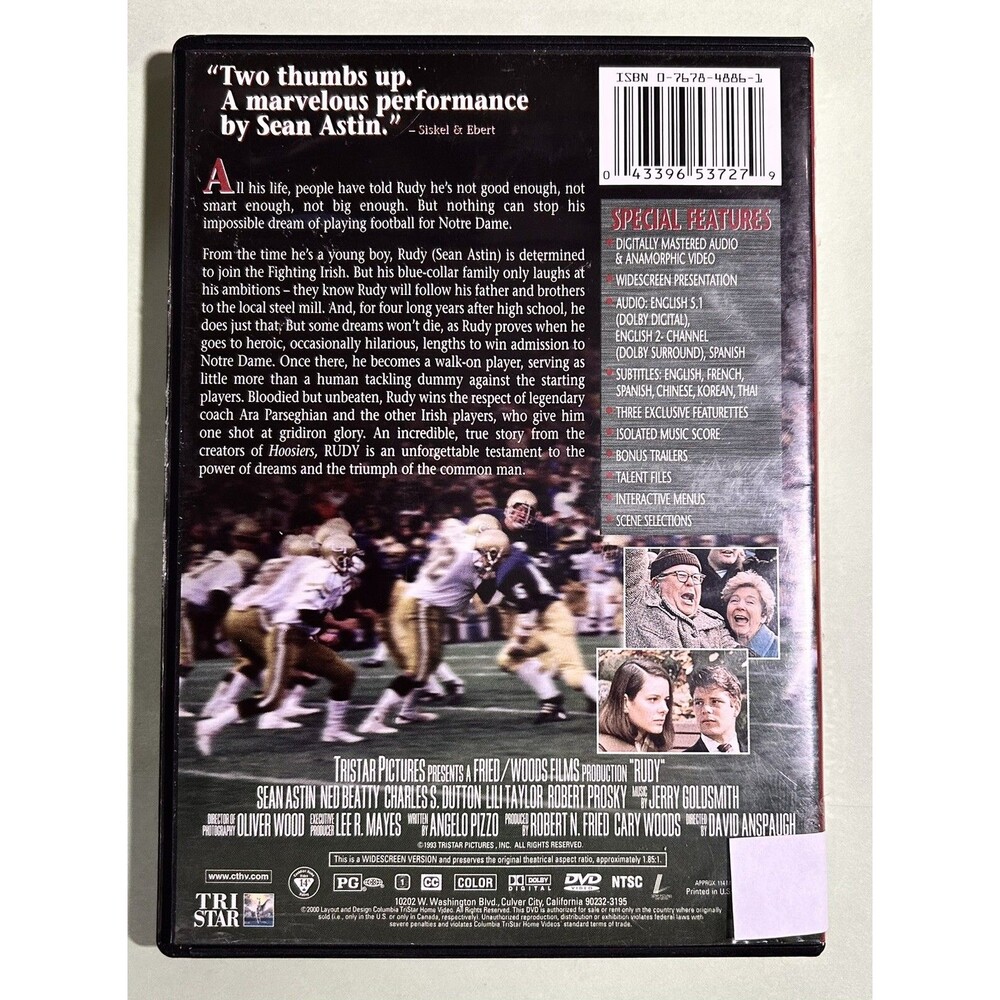 RUDY DVD NMint +Bonus Free GAME DAY Football Notre Dame IRISH vs Stanford Pin - Picture 4 of 7